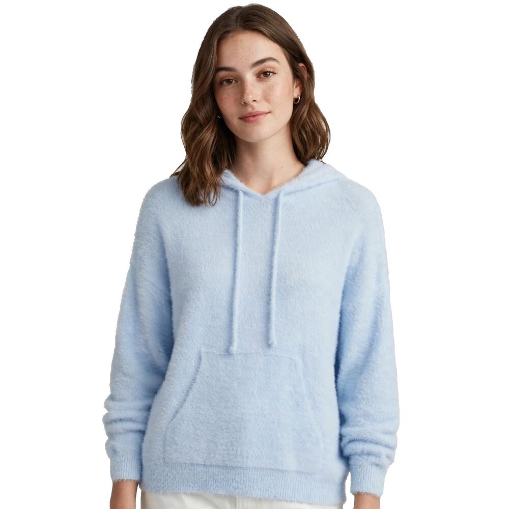 Hippie Rose L Baby Blue Eyelash Hoodie Fuzzy Hooded Sweater Kangaroo Pocket NWT